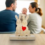 Personalized Wooden Bunny Family Red Heart Puzzle with 2-5 Names and Text Home Decor Birthday Anniversary Gift for Family