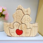Rompecabezas de madera personalizado  de familia de patos con corazón rojo y nombres decoración de escritorio regalo de aniversario para la familia