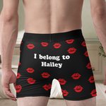 Personalized Heart Lip Breathable Couple Thong Brief Boxer Underwear Set with Texts Honeymoon Travel Valentine's Day Gift for Men Women