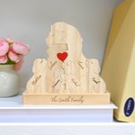 Personalized Warm Hug Lion Family Wooden Puzzle with Red Heart and 2-7 Names Desk Decor Mother's Day Birthday Anniversary Gift for Family