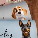 Personalised 3D Cartoon Dog Design Waterproof Non-slip Leather Dog Food Mat with Name Home Decor Birthday Gift for Dog Lovers