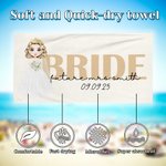 Henkilökohtainen Cartoon Bride Character Quick Dry Ylimitoitettu rantapyyhe, jossa on perheen nimi ja päivämäärä Häät Bridal Shower Lahja morsiamille Vastanaineet
