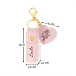Étui à Rouge à Lèvres en Cuir Personnalisé avec Fleur Linéaire et Nom Accessoire Miroir en Forme de Cœur Cadeau Anniversaire Mariage pour Femme