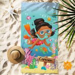 Toalla de playa infantil personalizada con nombre diseño de marina coral y buceo suave de secado rápido esencial para la playa regalo para niños