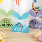 Personalized Multicolor Cute Fairy Yarn Bow Wooden Bunny Ornament with Name Table Decor Spring Symbol Easter Party Gift for Kids