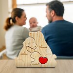 Personalized Heart Hug Dog Family Wooden Puzzle with 2-5 Names Desk Decoration Birthday Anniversary Gift for Family