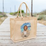 Bolsa de yute personalizada de verano moda y personajes de dibujos animados con nombre fiesta en la playa regalo de cumpleaños para mujer