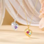 Personalized Double Heart Birthstones Baby Feet Necklace Dainty Jewellery Baby Shower Mother's Day Birthday Gift for Newborn New Mom