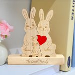 Personalized Wooden Bunny Family Red Heart Puzzle with 2-5 Names and Text Home Decor Birthday Anniversary Gift for Family