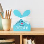 Personalized Multicolor Cute Fairy Yarn Bow Wooden Bunny Ornament with Name Table Decor Spring Symbol Easter Party Gift for Kids