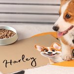 Personalised 3D Cartoon Dog Design Waterproof Non-slip Leather Dog Food Mat with Name Home Decor Birthday Gift for Dog Lovers