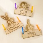 Personalizado lindo conejito de madera etiqueta de la jaula del conejo con lazos para colgar y grabado nombre de la jaula Accesorios de decoración Regalo de cumpleaños para los propietarios de mascota