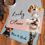 Personalised 3D Cartoon Dog Design Waterproof Non-slip Leather Dog Food Mat with Name Home Decor Birthday Gift for Dog Lovers