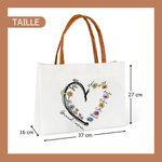 Sac Fourre-Tout en Toile Personnalisé avec 1-6 Noms Fleurs de Naissance Sac à Poignée en Cuir Cadeau d'Anniversaire pour Maman Grand-Mère