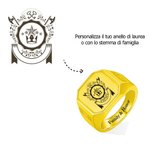 Anello personalizzato con logo scolastico o stemma araldico incisione su base quadrata con testo regalo per laureati e uomini