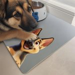 Personalised 3D Cartoon Dog Design Waterproof Non-slip Leather Dog Food Mat with Name Home Decor Birthday Gift for Dog Lovers