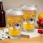 Personalized 1-4 Cute 3D Cartoon Dogs 16 oz Clear Beer Glass with Name Father's Day Birthday Anniversary Gift for Dog Dad Beer Lovers