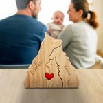 Rompecabezas de madera personalizado de familia de lobos con corazón y nombres decoración de escritorio regalo de aniversario para la familia
