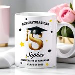 Personalized Congratulation Gradation Cap Initial 11 oz 15 oz White Ceramic Coffee Mug with Name and Year Graduation Gift for Graduates