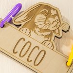 Personalizado lindo conejito de madera etiqueta de la jaula del conejo con lazos para colgar y grabado nombre de la jaula Accesorios de decoración Regalo de cumpleaños para los propietarios de mascota