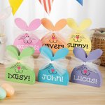 Personalized Multicolor Cute Fairy Yarn Bow Wooden Bunny Ornament with Name Table Decor Spring Symbol Easter Party Gift for Kids