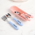 Set de cubiertos personalizados de acero inoxidable aptos para alimentos con cuchara y tenedor 2 piezas con estuche regalo de cumpleaños para niños