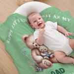 Personalized Cute Cartoon Hugging Bear Sitting with Mountain View Soft Throw Blanket with Names and Text Father's Day Birthday Gift for Dad Grandpa