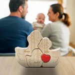 Personalized Wooden Duck Family Red Heart Puzzle with 2-5 Names Desk Decor Birthday Anniversary Gift for Family