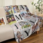 Personalized 14 Family Photos Collage Soft Throw Blanket Home Decor Birthday Mother's Day Gift for Mom Family