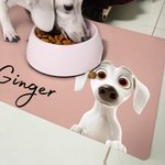 Personalised 3D Cartoon Dog Design Waterproof Non-slip Leather Dog Food Mat with Name Home Decor Birthday Gift for Dog Lovers