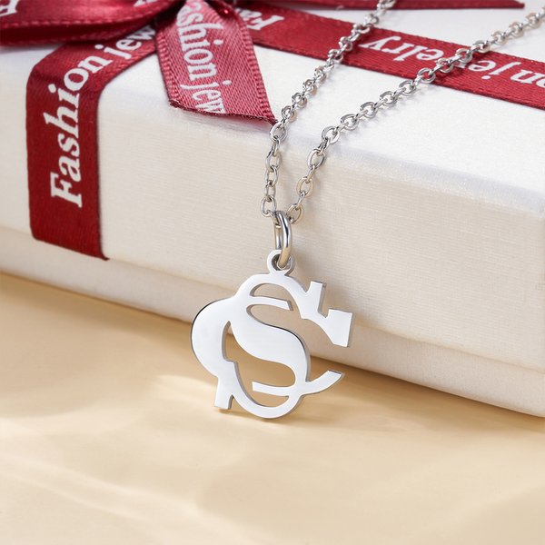 Personalised Double Initials Art Overlap Pendant Necklace Dainty Jewellery Wedding Party Birthday Anniversary Gift for Women Girls