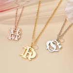 Personalised Double Initials Art Overlap Pendant Necklace Dainty Jewellery Wedding Party Birthday Anniversary Gift for Women Girls