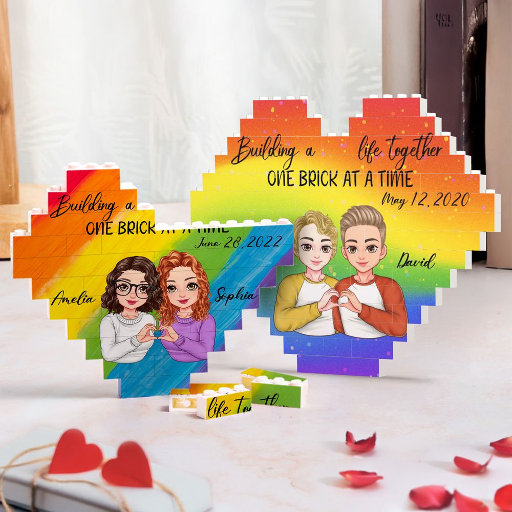 Puzzle de briques de construction avec nom et date pour le mois de la fierté Cadeau de Saint-Valentin pour couple LGBT