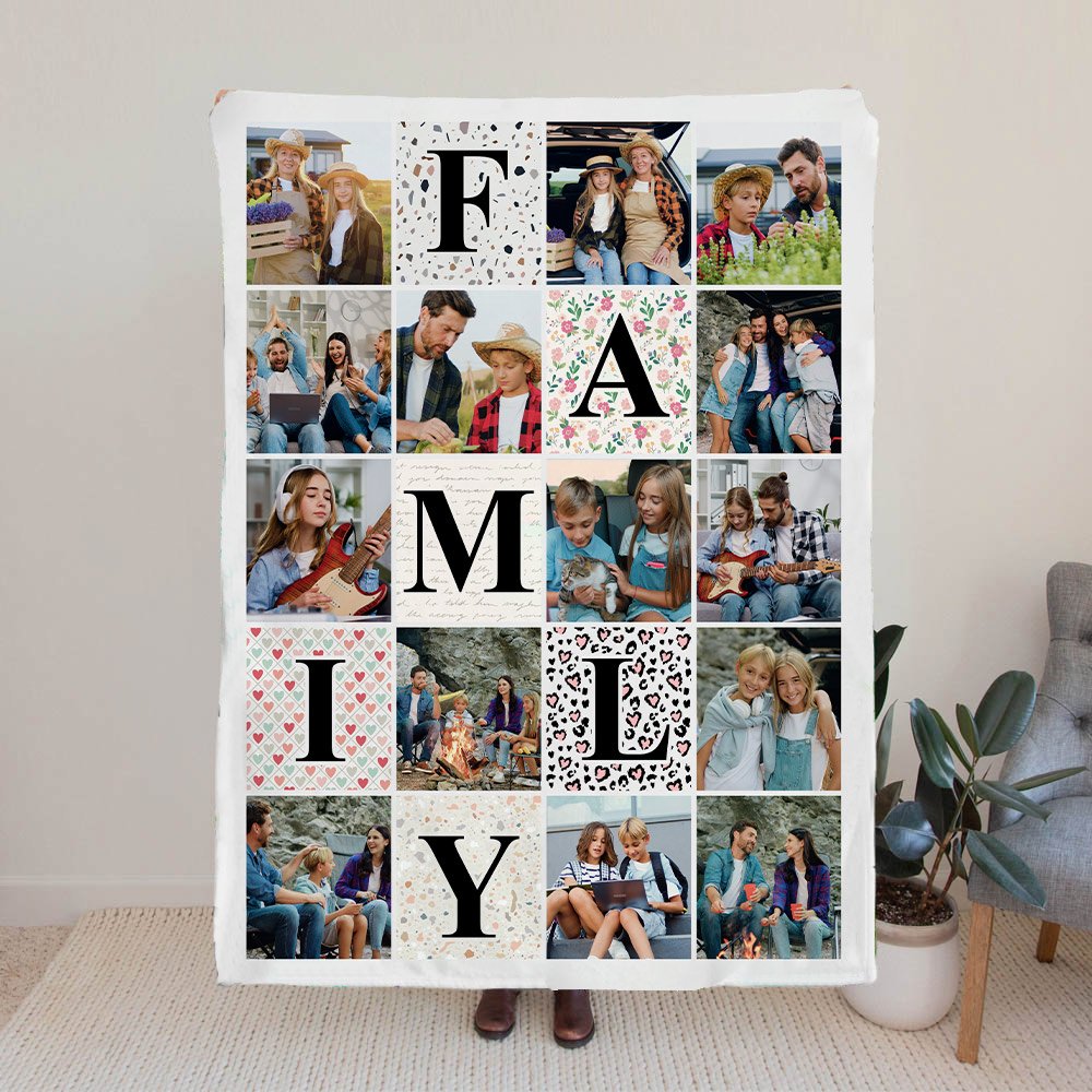 Personliga 14 familjefoton Collage Mjuk kasta filt heminredning födelsedag mors dag present till mamma familj

