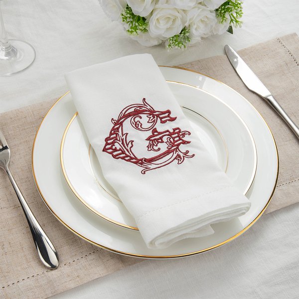 Personalized Embroidered Floral Initial Linen Napkin Table Decor Wedding Birthday Gift for Family Friends
