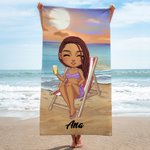 Toalla de playa personalizada de secado rápido con nombre y diseño de cielo esenciales de viaje regalo de cumpleaños para familia y amigos