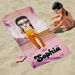 Personalisiertes Sommer Strand Cartoon Figur Strandtuch mit Namen Schnelltrocknend Sommer Reise Urlaub Essentials Geburtstag Geschenk für Damen