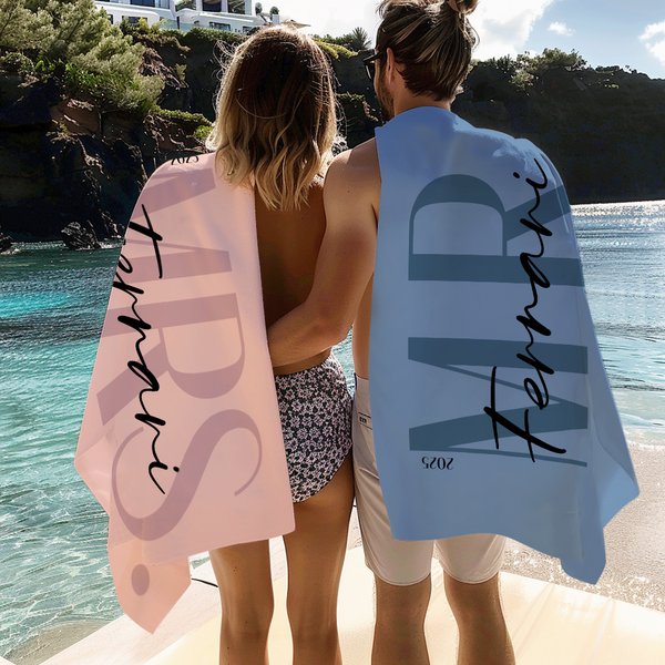 Asciugamani da spiaggia personalizzati set di 2 oversize ad asciugatura rapida matrimonio luna di miele e viaggio regalo per coppie e sposi novelli