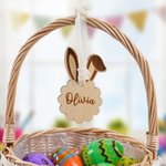 Personalized Wooden Easter Basket Bunny Ears Cloud Shape Tag with Name and Ribbon Eggs Hunting Party Favor Easter Gift for Kids