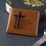 Personalized You Are Chosen Cross Men's Foldable PU Leather Wallet with Name Father's Day Baptism Birthday Gift for Christians Men