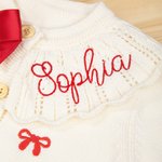 Personalized Coquette Bow 100% Cotton Long Sleeve Knitted Cardigan Sweater with Embroidered Name Baby Shower Birthday Gift for Baby Girls