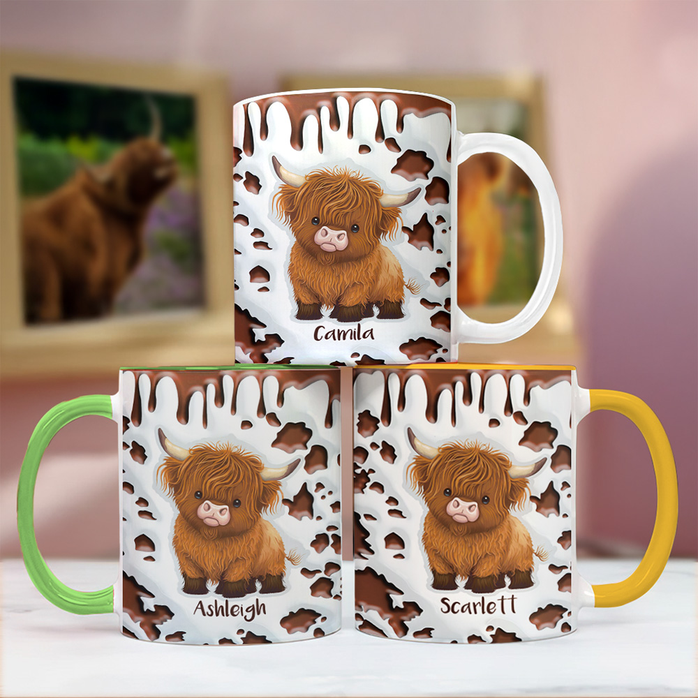 Personalized Cute Highland Cow Ceramic Coffee Mug with Name and Coaster ...
