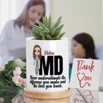 Personalized Cartoon Medical Character Ceramic Plant Pot with Name and Bamboo Base Birthday Appreciation Gift for Nurse Doctor Medical Staff