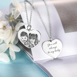 Best Friend Necklace Custom Photo Heart Engraved Text Birthday Gift