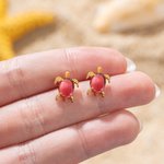 Personalized Dainty Cute Turtle Opal Birthstone Stud Earrings Birthday Anniversary Gift for Women Girls