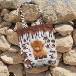 Personalised Highland Cow Large Tote Bag with Name and Long Handle Travel Graduation Birthday Gift for Highland Cow Lovers