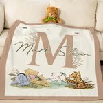 Personalized Classic Winnie the Pooh Soft Throw Blanket with Name and Initial Room Decor Birthday Baby Shower Gift for Babies Kids