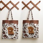 Personalised Highland Cow Large Tote Bag with Name and Long Handle Travel Graduation Birthday Gift for Highland Cow Lovers