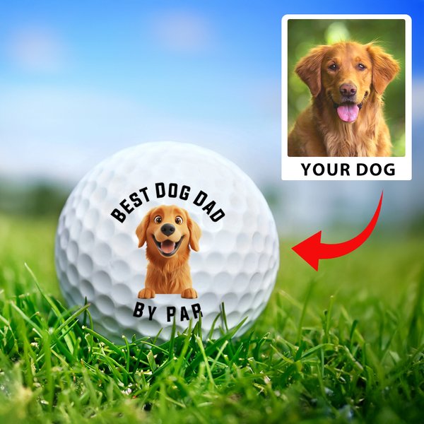 Gepersonaliseerde 3D Cartoon Hond Zachte Rubber Golfbal met Titel Vaderdag Verjaardagscadeau voor Papa Opa Golfspeler