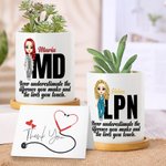Personalized Cartoon Medical Character Ceramic Plant Pot with Name and Bamboo Base Birthday Appreciation Gift for Nurse Doctor Medical Staff